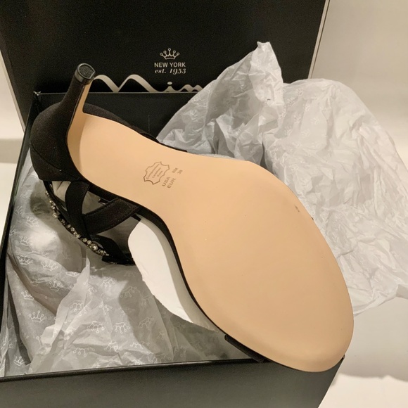 Nina Collina Black Satin Heeled Sandals Evening Stiletto Heel Pump Dress Shoes 8 - Picture 8 of 8